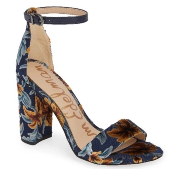 Sam Edelman Shoes - Sam Edelman Yaro Ankle Strap Sandal Heel in Baltic Velvet Fall Floral Block Heel